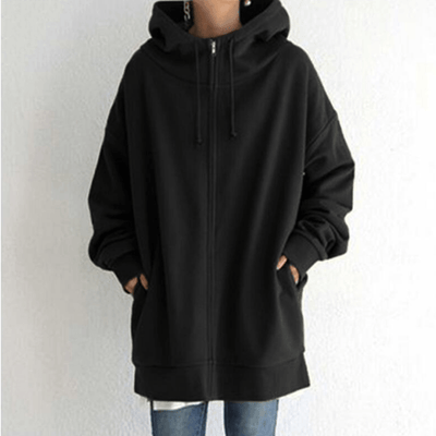 Dames Lange Hoodie Met Rits En Capuchon