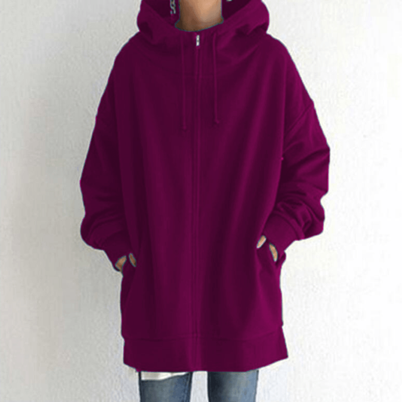 Dames Lange Hoodie Met Rits En Capuchon