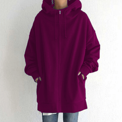 Dames Lange Hoodie Met Rits En Capuchon