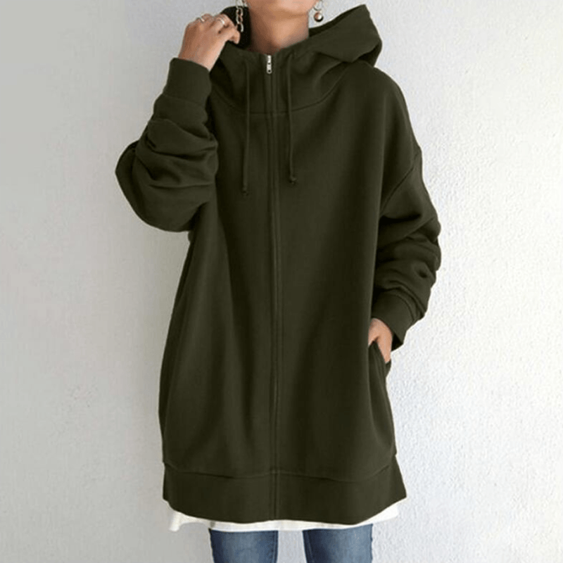 Dames Lange Hoodie Met Rits En Capuchon