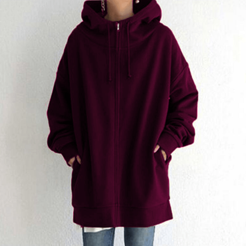 Dames Lange Hoodie Met Rits En Capuchon