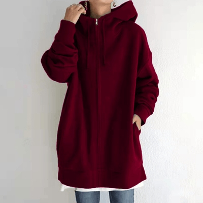 Dames Lange Hoodie Met Rits En Capuchon