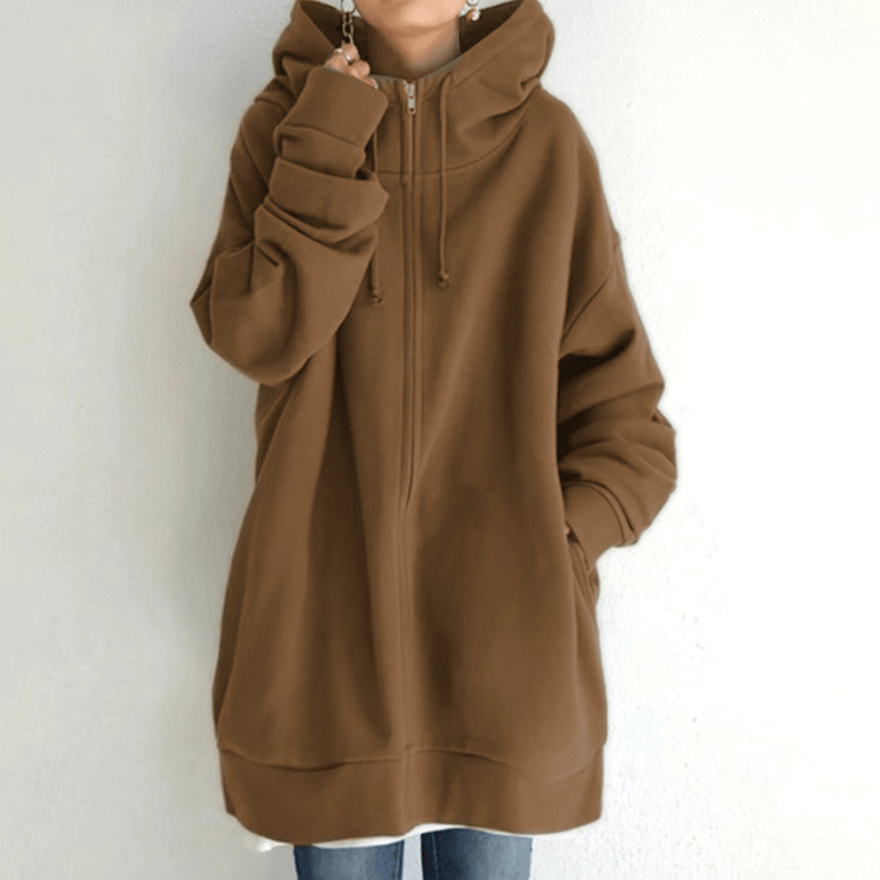 Dames Lange Hoodie Met Rits En Capuchon