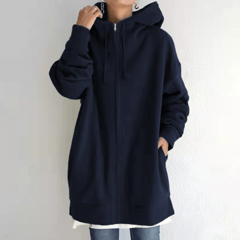 Dames Lange Hoodie Met Rits En Capuchon