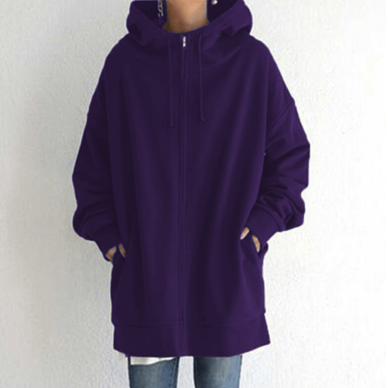 Dames Lange Hoodie Met Rits En Capuchon