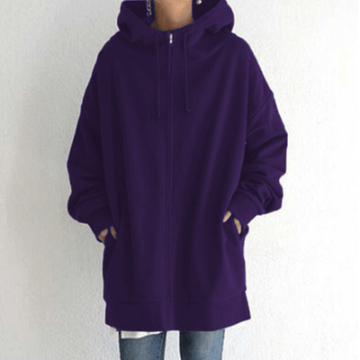 Dames Lange Hoodie Met Rits En Capuchon