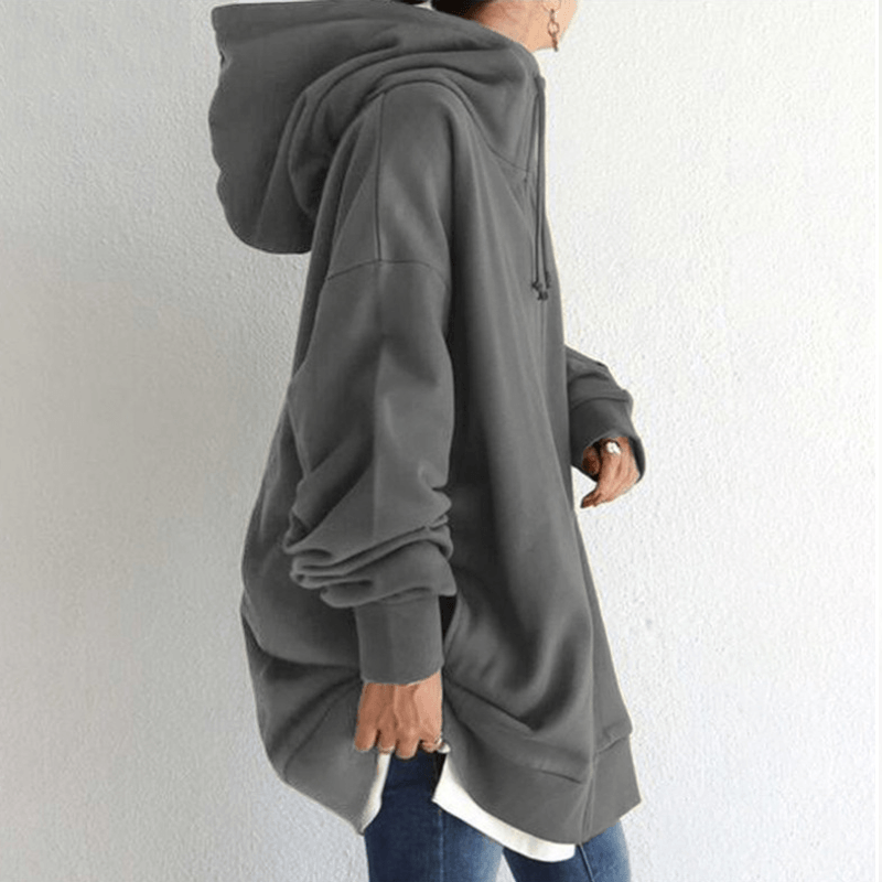Dames Lange Hoodie Met Rits En Capuchon