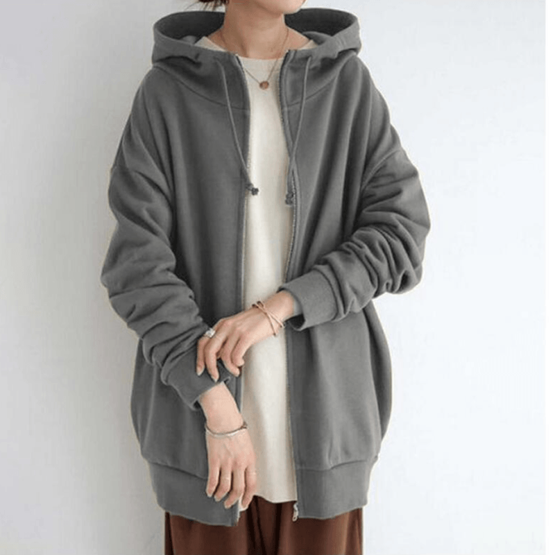 Dames Lange Hoodie Met Rits En Capuchon