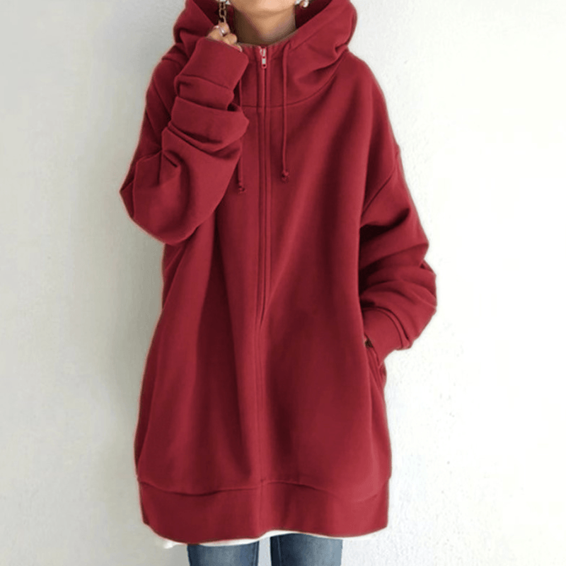 Dames Lange Hoodie Met Rits En Capuchon