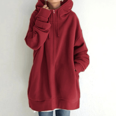 Dames Lange Hoodie Met Rits En Capuchon