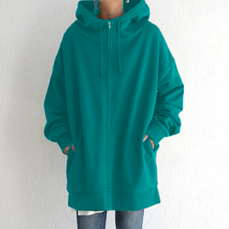 Dames Lange Hoodie Met Rits En Capuchon