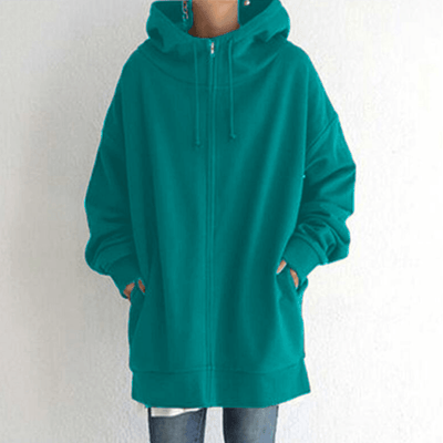Dames Lange Hoodie Met Rits En Capuchon