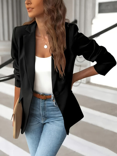 Dames Lange Blazer Met Reverskraag En Enkelknoopsluiting