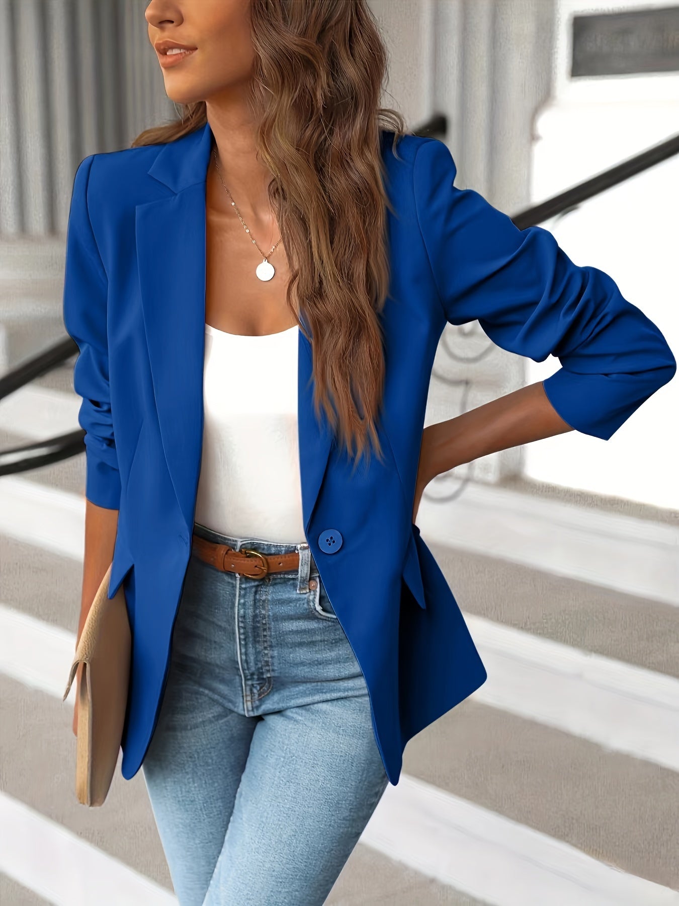 Dames Lange Blazer Met Reverskraag En Enkelknoopsluiting