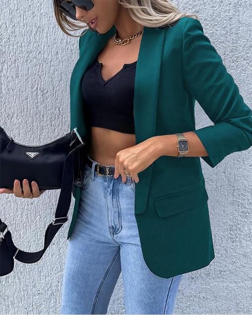 Dames Effen Blazer Met Reverskraag En Lange Mouwen