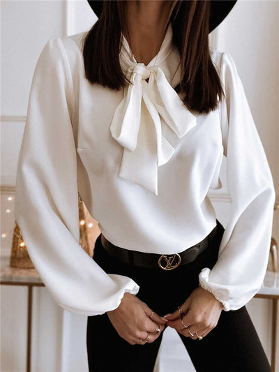 Dames Blouse Met Lange Mouwen En Strikdetail