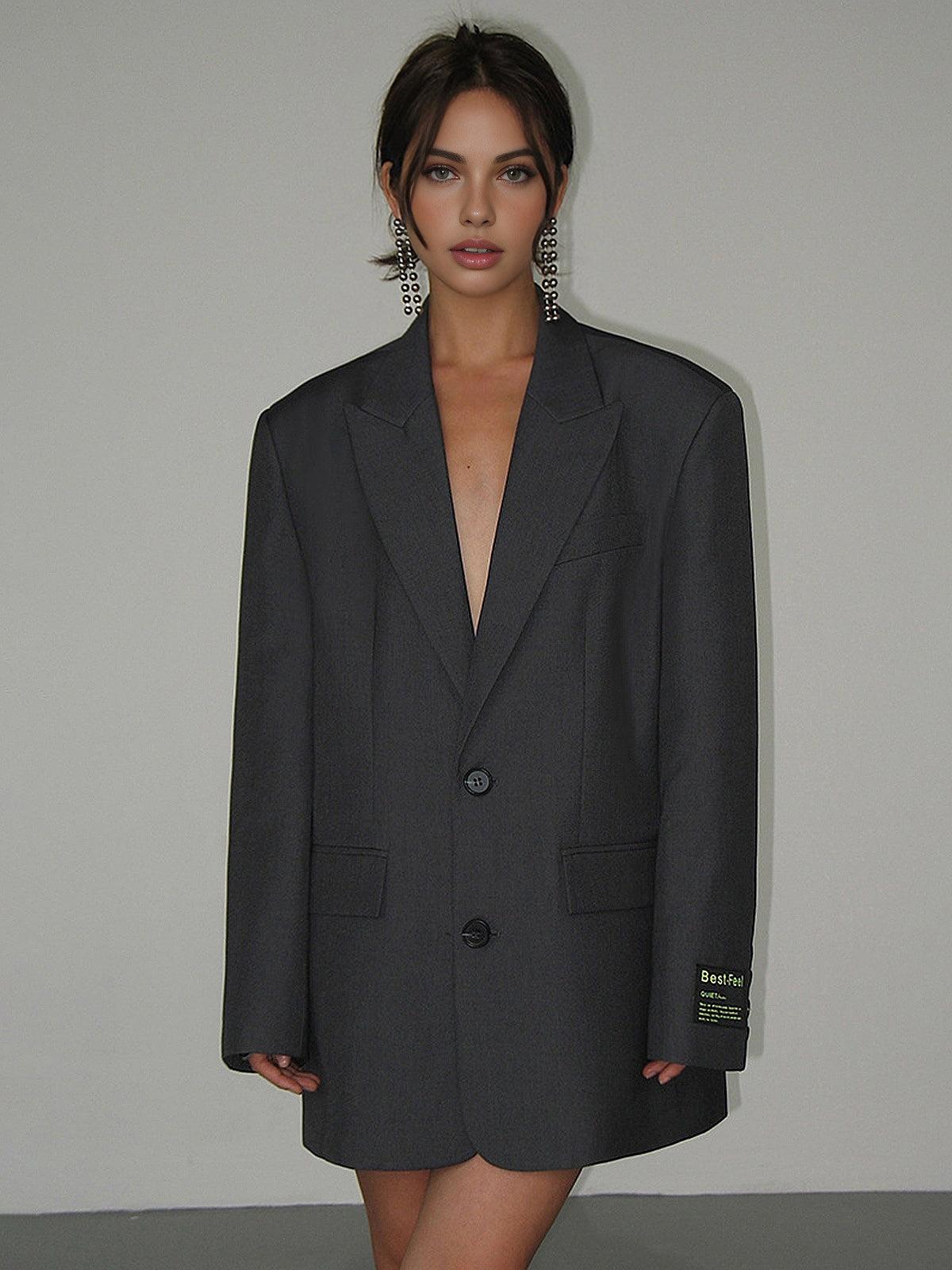 Dames Grijze Oversized Blazer Met Reverskraag En Lange Mouwen