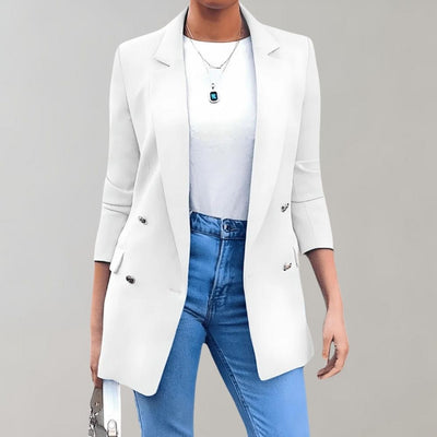 Dames Effen Blazer Met Reverskraag En Double-Breasted Sluiting