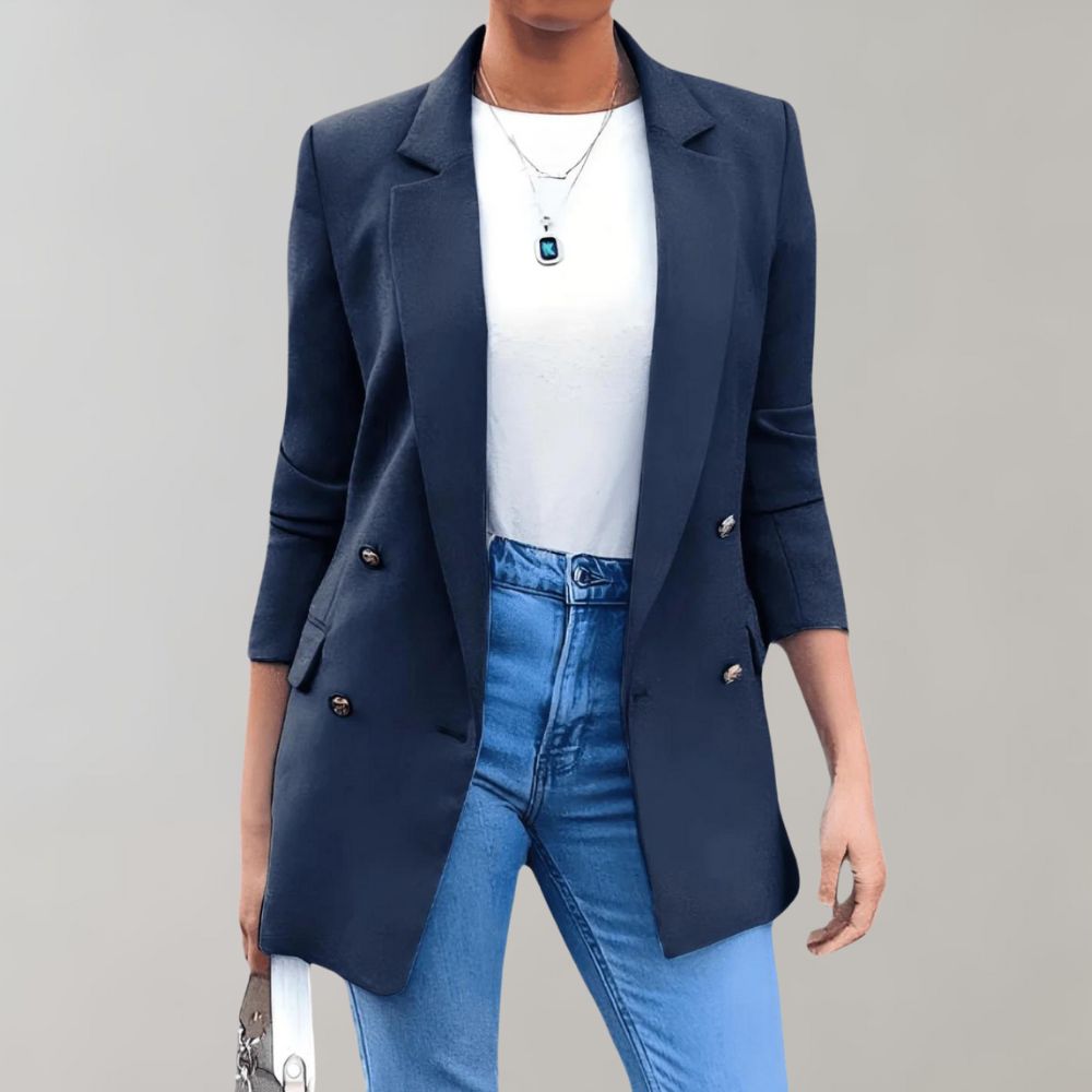 Dames Effen Blazer Met Reverskraag En Double-Breasted Sluiting