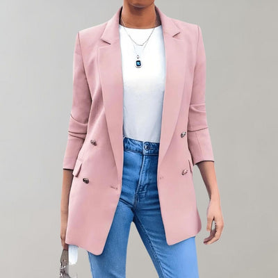 Dames Effen Blazer Met Reverskraag En Double-Breasted Sluiting