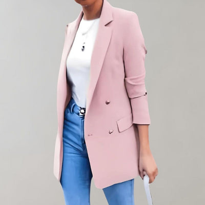 Dames Effen Blazer Met Reverskraag En Double-Breasted Sluiting
