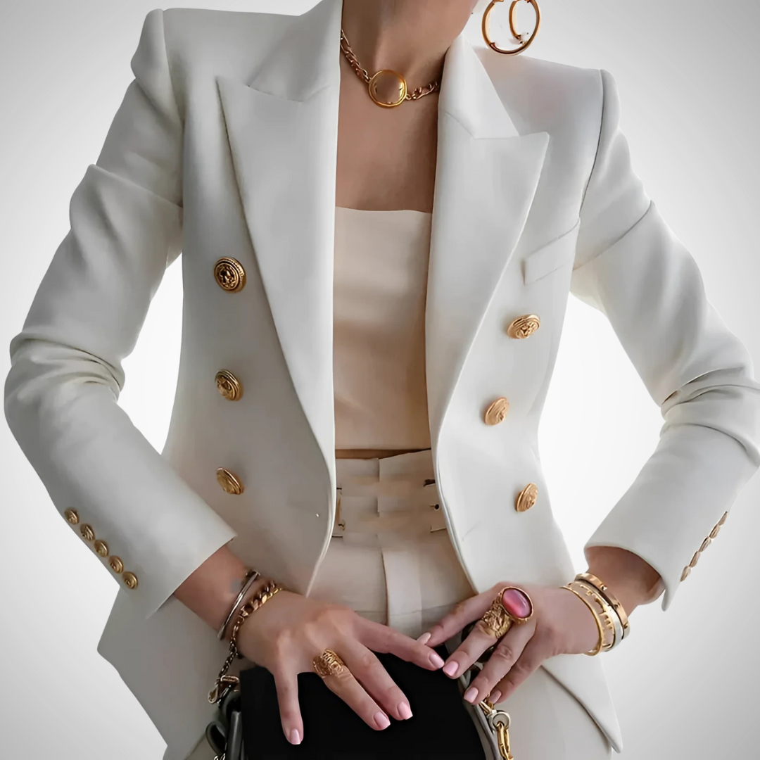 Dames Blazer met Dubbele Knopen en Gouden Details