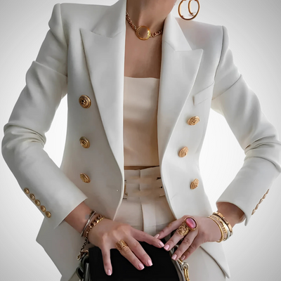 Dames Blazer met Dubbele Knopen en Gouden Details