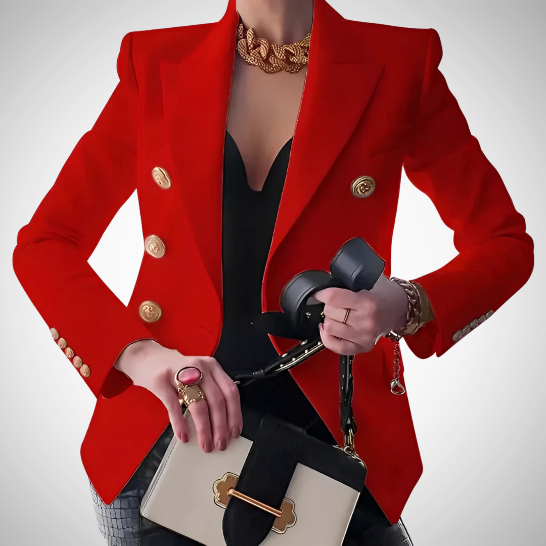 Dames Blazer met Dubbele Knopen en Gouden Details