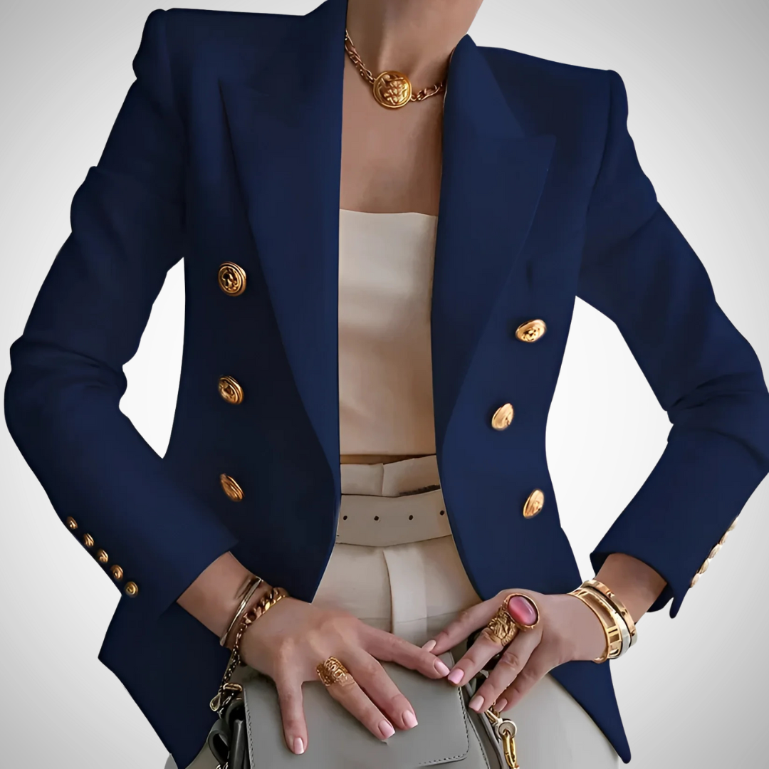 Dames Blazer met Dubbele Knopen en Gouden Details