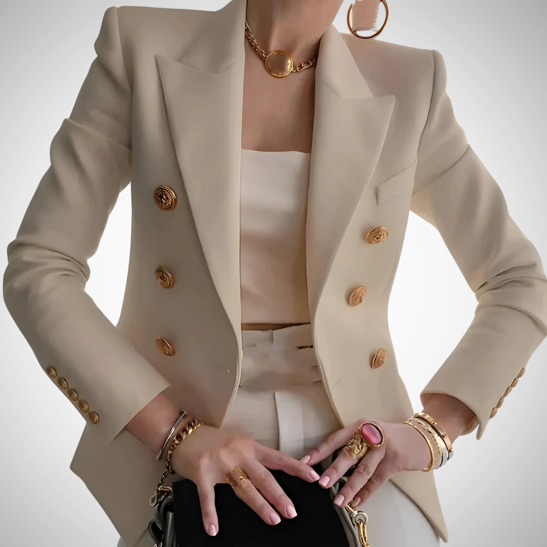 Dames Blazer met Dubbele Knopen en Gouden Details