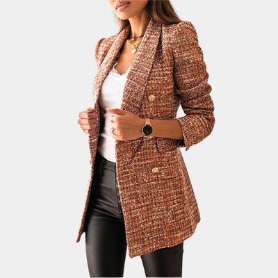 Dames Blazer met Knopen in Ruitpatroon