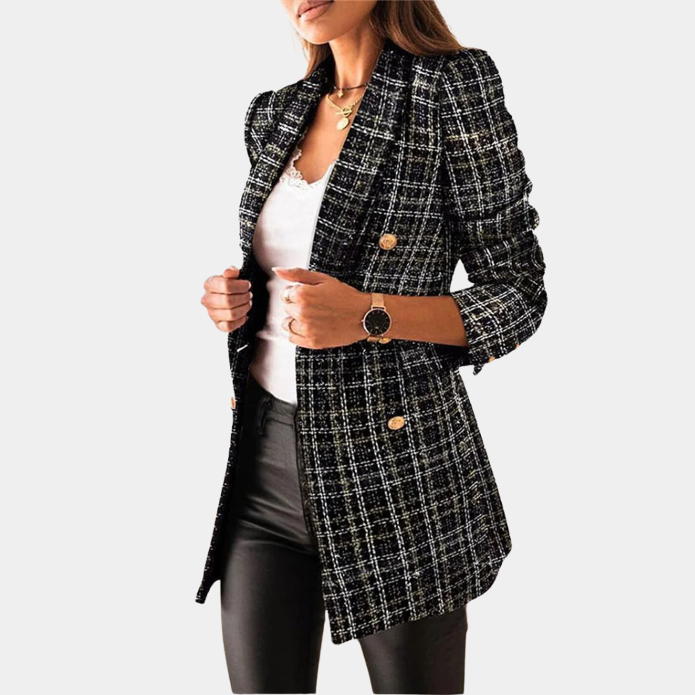 Dames Blazer met Knopen in Ruitpatroon