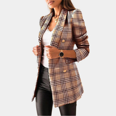Dames Blazer met Knopen in Ruitpatroon