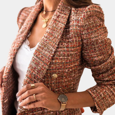 Dames Blazer met Knopen in Ruitpatroon