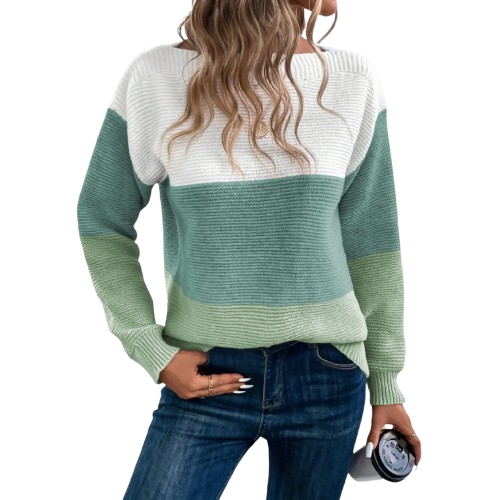 Dames Gebreide Sweater Met Kleurblok En Lange Mouwen
