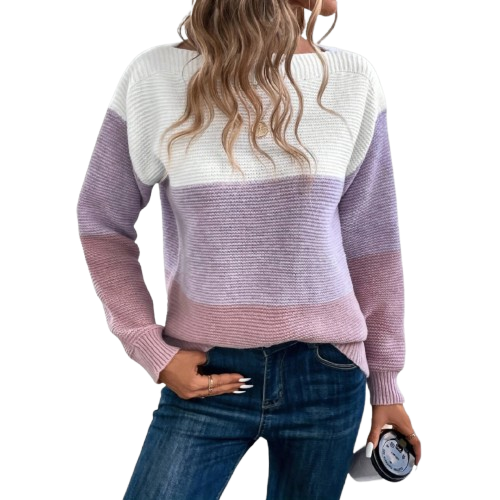 Dames Gebreide Sweater Met Kleurblok En Lange Mouwen