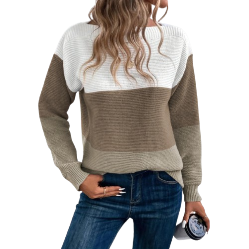 Dames Gebreide Sweater Met Kleurblok En Lange Mouwen