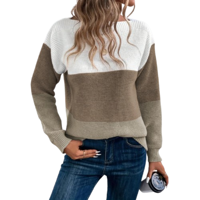 Dames Gebreide Sweater Met Kleurblok En Lange Mouwen