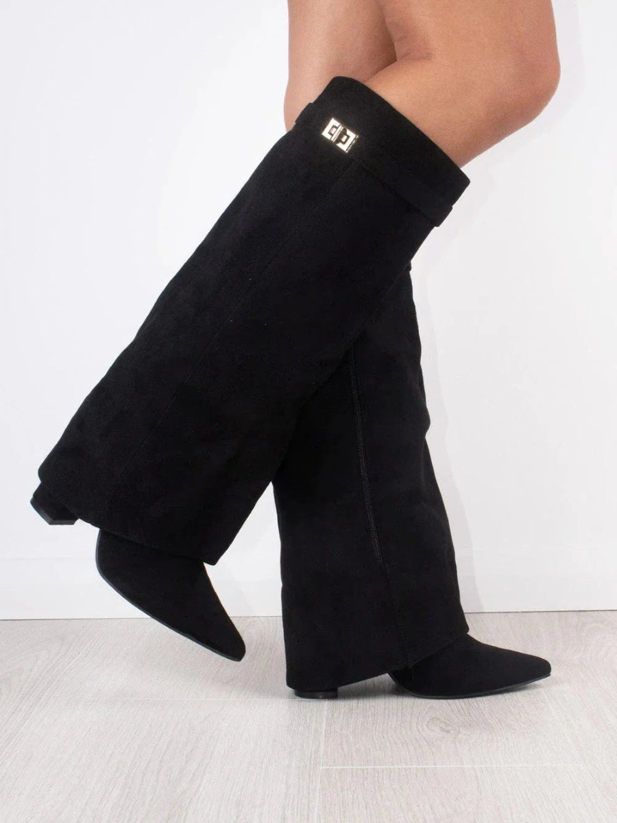 Dames Suede Kniehoge Laarzen Met Lage Hak