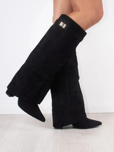 Dames Suede Kniehoge Laarzen Met Lage Hak