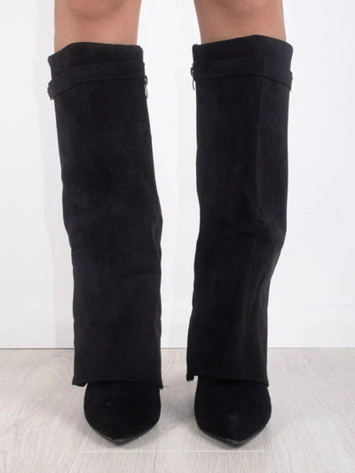 Dames Suede Kniehoge Laarzen Met Lage Hak