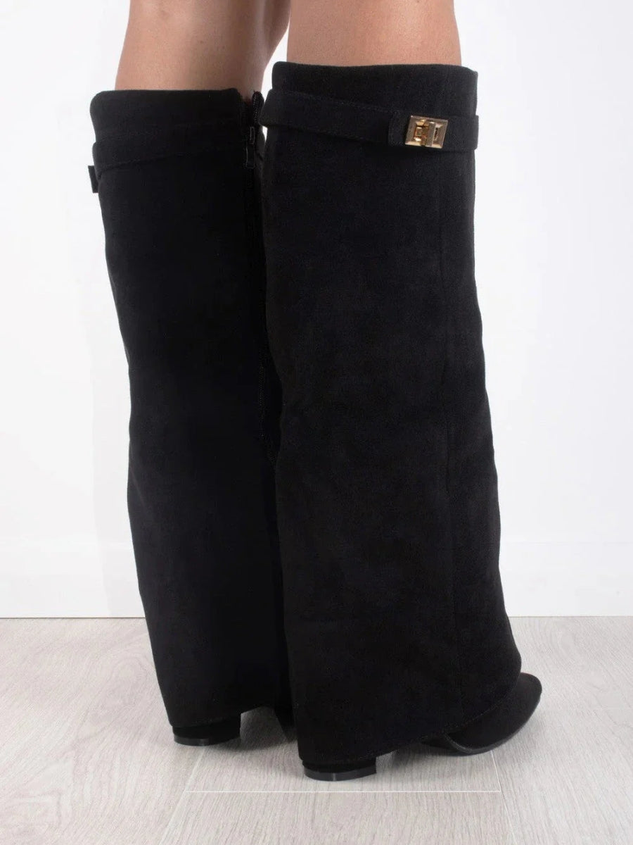 Dames Suede Kniehoge Laarzen Met Lage Hak
