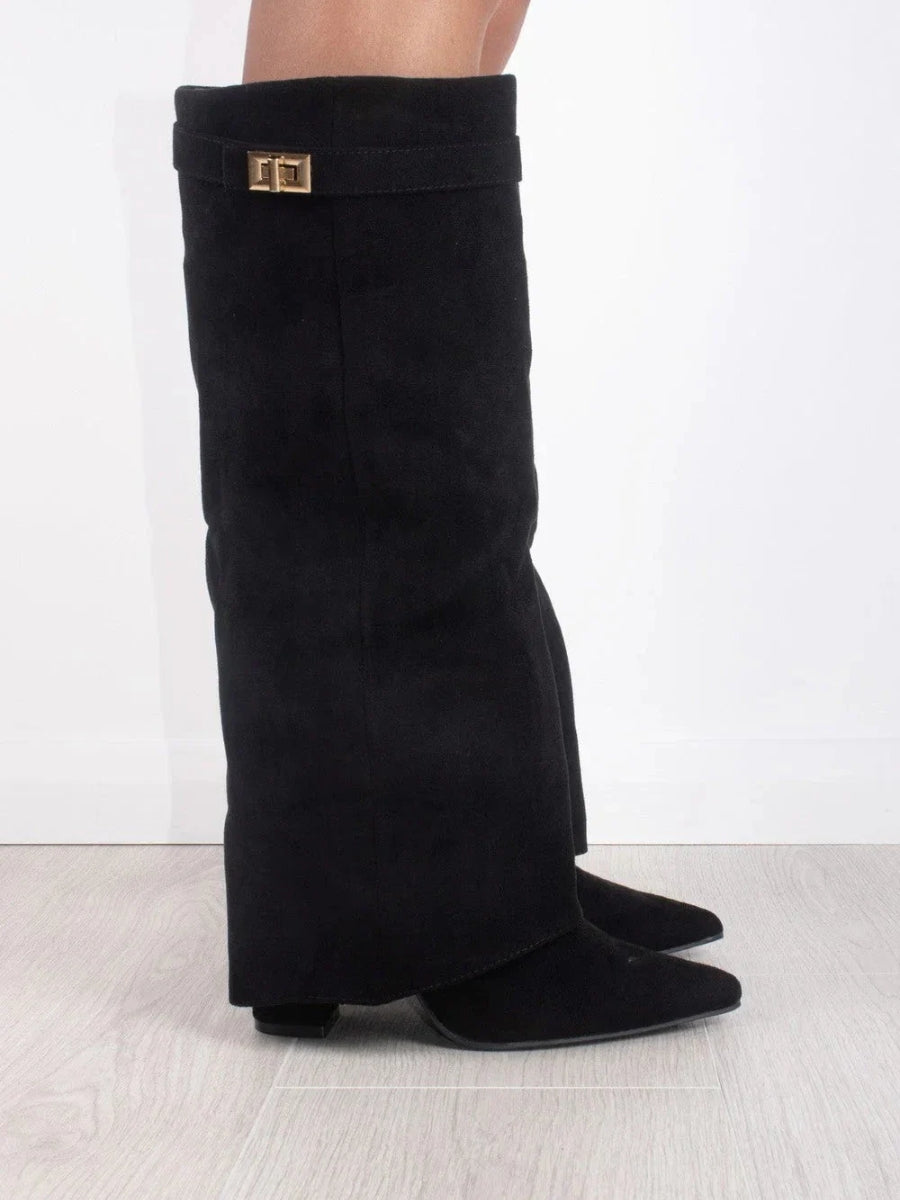 Dames Suede Kniehoge Laarzen Met Lage Hak