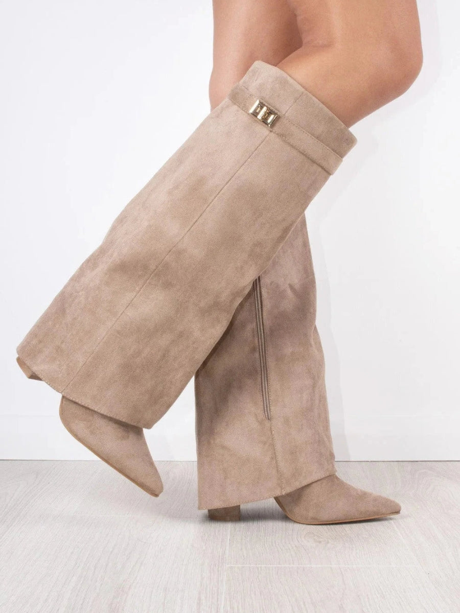 Dames Suede Kniehoge Laarzen Met Lage Hak