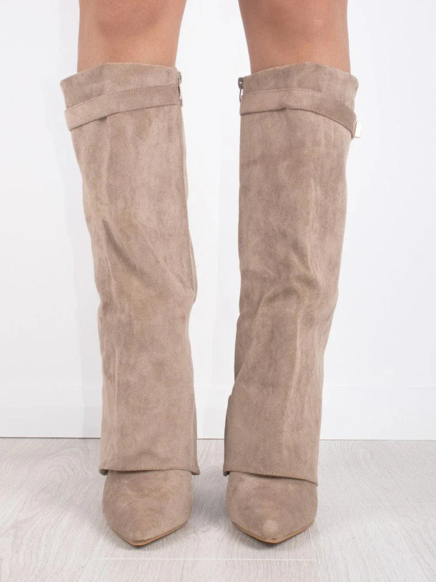 Dames Suede Kniehoge Laarzen Met Lage Hak