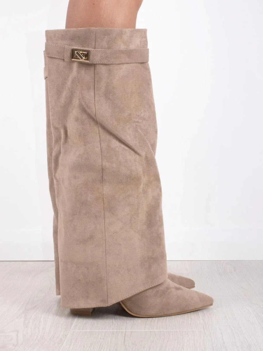Dames Suede Kniehoge Laarzen Met Lage Hak