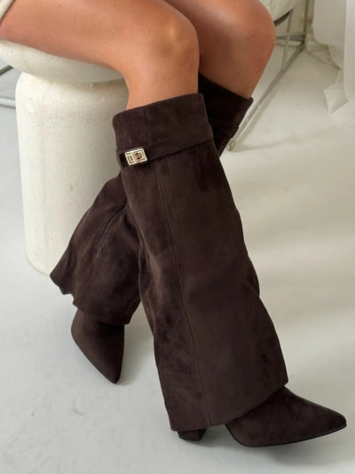 Dames Suede Kniehoge Laarzen Met Lage Hak