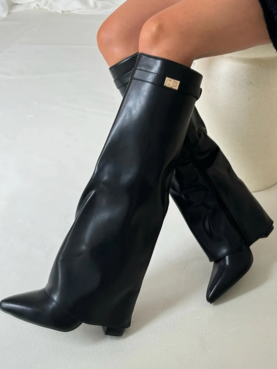 Dames Suede Kniehoge Laarzen Met Lage Hak