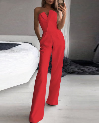 Dames Elegante Mouwloze Jumpsuit Met Halternek En Wijde Pijpen
