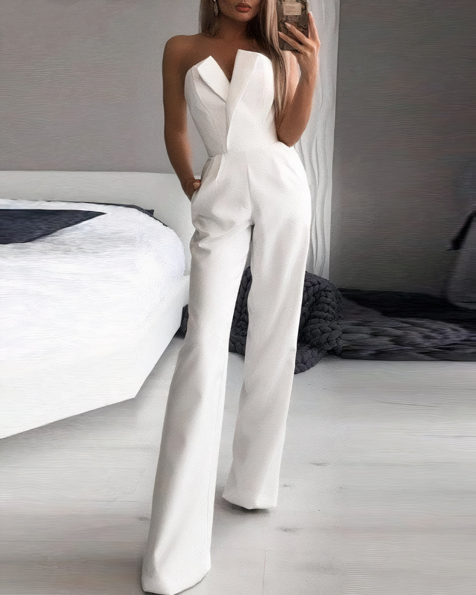 Dames Elegante Mouwloze Jumpsuit Met Halternek En Wijde Pijpen